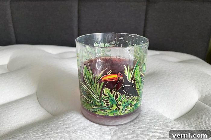 Nolah Evolution 15 The Hot Sleeper's Cooling Dream 6 Cranberry juice on one side of the bed
