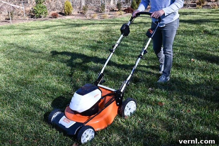Stihl Electric Mower Unplugged Performance Review 4 A person cutting grass through Electric-Mower