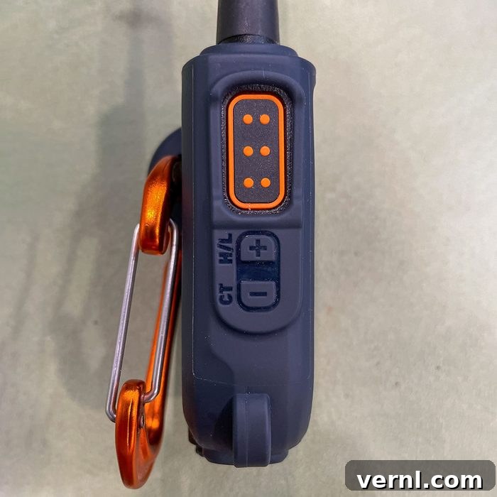 Rocky Talkie: The Clear Choice for Mountain Communication 9 Orange Push Button on Rocky Talkie Rugged Two Way Radio
