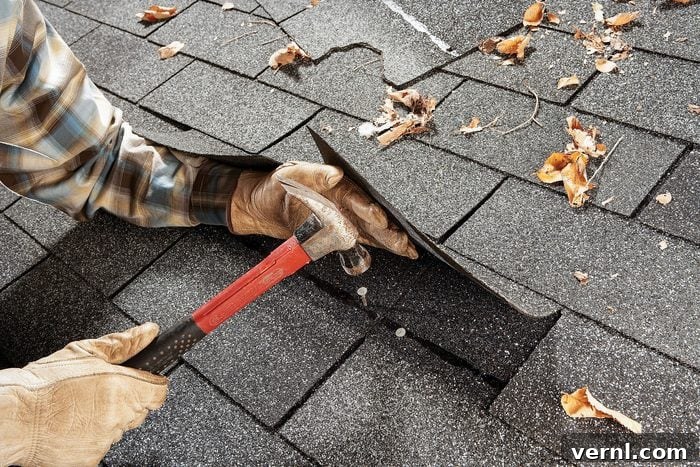 Making the Call When to Replace Your Roof 5 a person hammering a nail on shingles