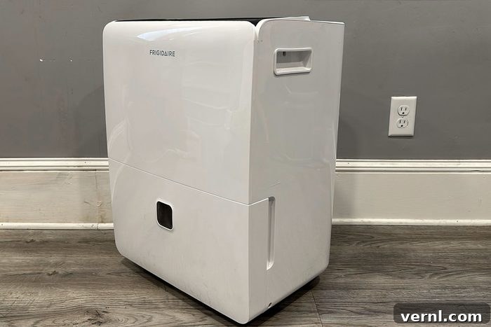 My Frigidaire Dehumidifier Review Conquering Basement Humidity 2 Frigidaire Dehumidifier side view showing its robust design