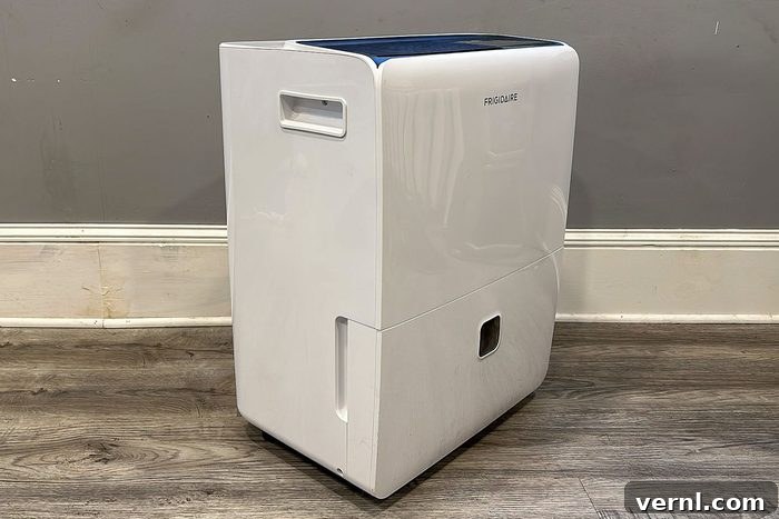 My Frigidaire Dehumidifier Review Conquering Basement Humidity 3 Frigidaire Dehumidifier side view, emphasizing its solid build