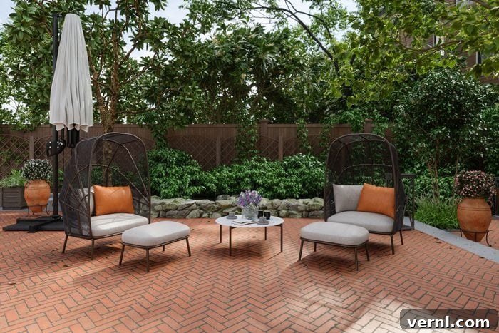 Patio Porch Decoding The Distinctions 4 Outdoor Garden Patio With Garden Furnitures, Coffee Table, Parasol And Plants