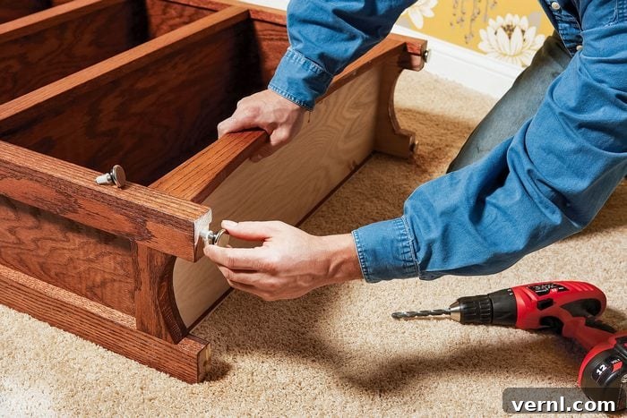 installing adjustable feet on the corner of the bookcase