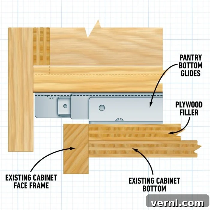 Detailed roll-out unit measurements for custom kitchen storage