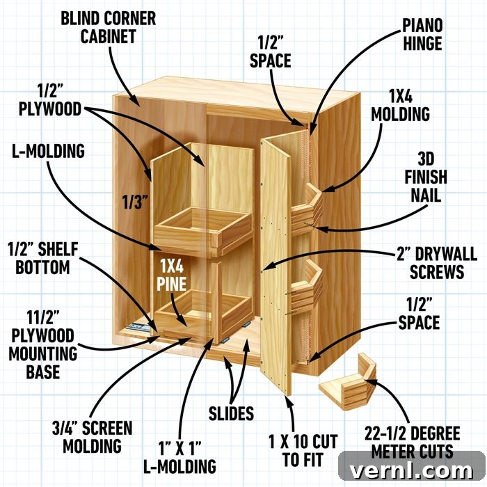 Optimal dimensions for a swing-out tray in blind corner cabinets