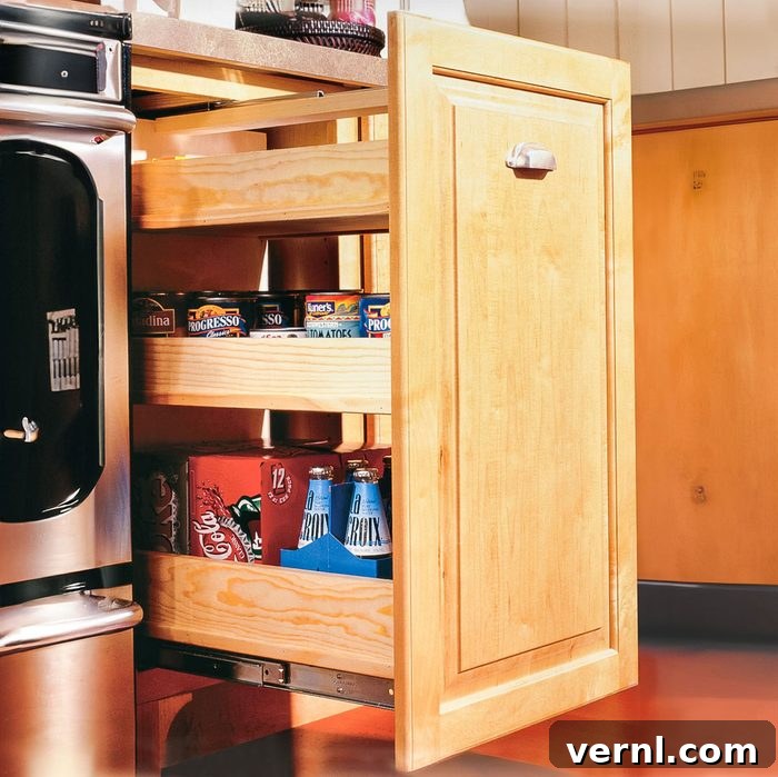 Custom roll-out pantry cabinet for maximum deep storage accessibility