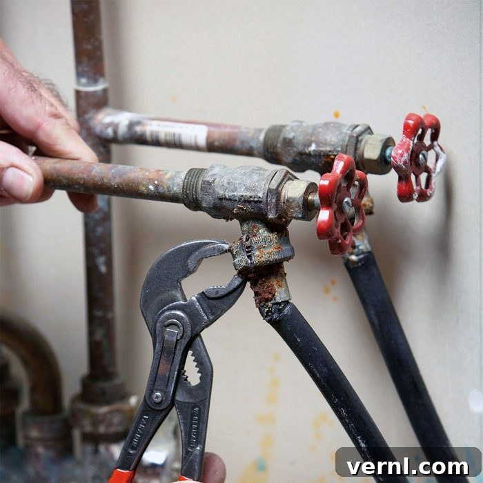 Stuck with a Rusted Washer Hose? Detach It Effortlessly 3 Unscrewing the fittings with pipe wrench
