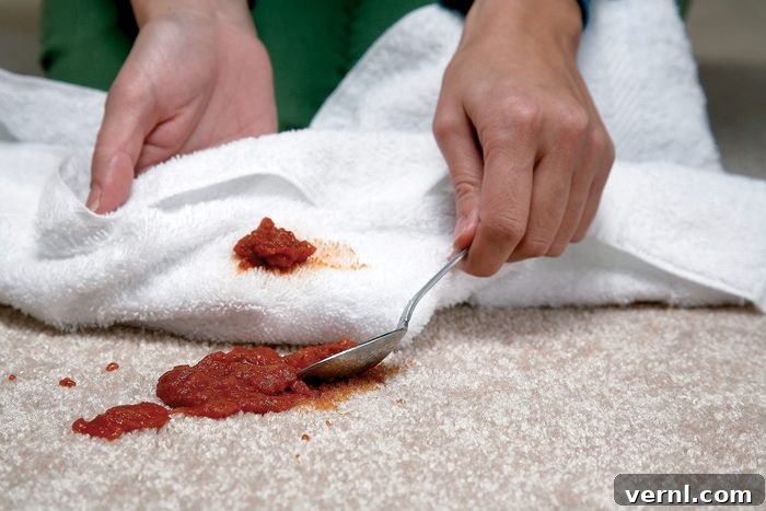 Showroom Shine Forever: Keeping Your Carpet Brand New 3 Someone picking spilled food from carpet with spoon