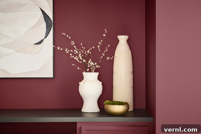 Nostalgia Reimagined: Behr Unveils 2025 Color of the Year, Rumors 2 Behr 2025 Color Of The Year Ssedit - A stunning room painted in Behr's Rumors red, showcasing its luxurious and energetic appeal.