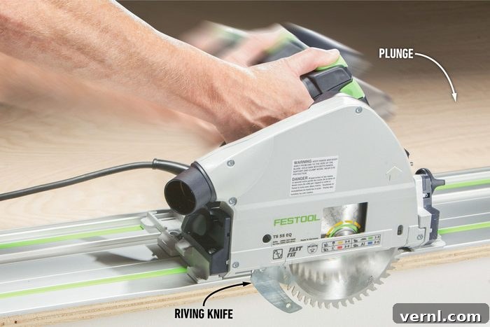 Track Saw Over Table Saw: Why It's the DIYer's Must-Have Tool 2 Track Saw Plunge Cut - Precise Blade Engagement