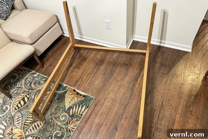 My Honest Review of the New Lovesac PillowSac Accent Chair 5 Lovesac Pillowsac chair frame on wooden floor