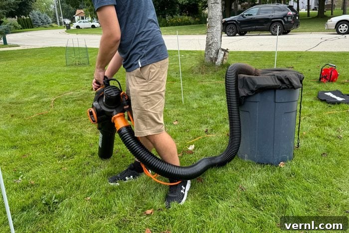 Worx TRIVAC Review The Three-in-One That Dominates Leaf Cleanup 5 Worx Leaf Vacuum with LeafPro attachment for trash can disposal