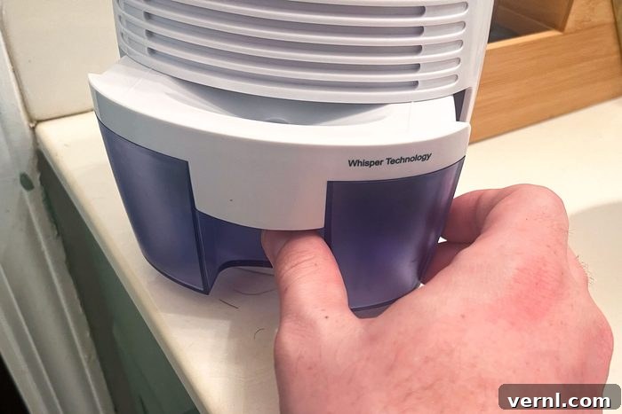 Pro Breeze Dehumidifier A Year In My Honest Verdict 3 Pro Breeze Dehumidifier showing the water tank being removed.
