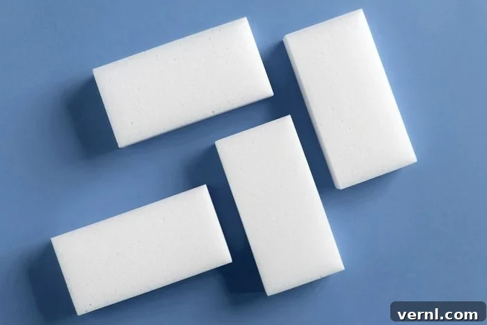 Yellow Toilet Stains Begone: Keep Your Cleaning Tools Pristine 2 A set of magic erasers, ready for use.