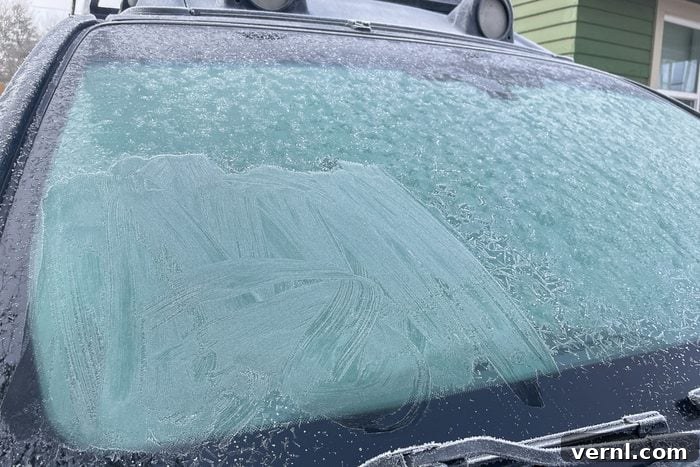 Potato Magic The Truth About Windshield Ice 3 Partially treated car windshield showing ice patterns