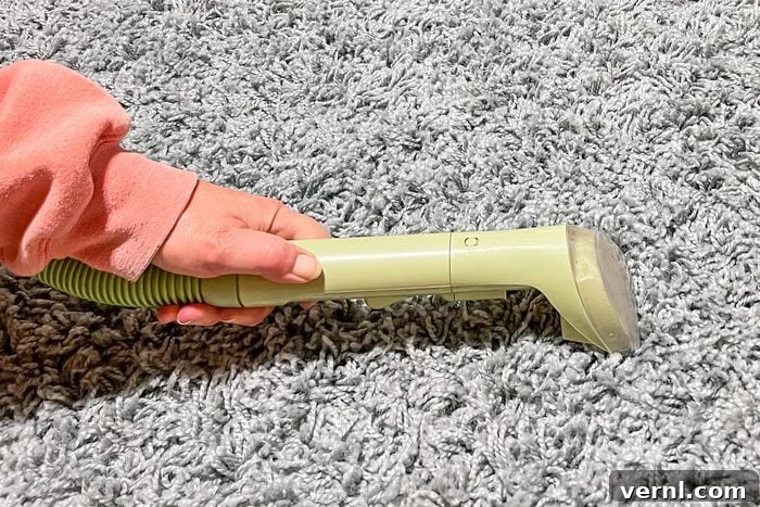 Bissell Little Green in action removing coffee stain
