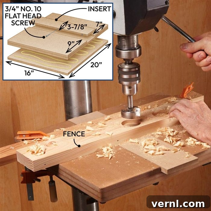 Custom Drill Press Table with fence and insert for woodworking