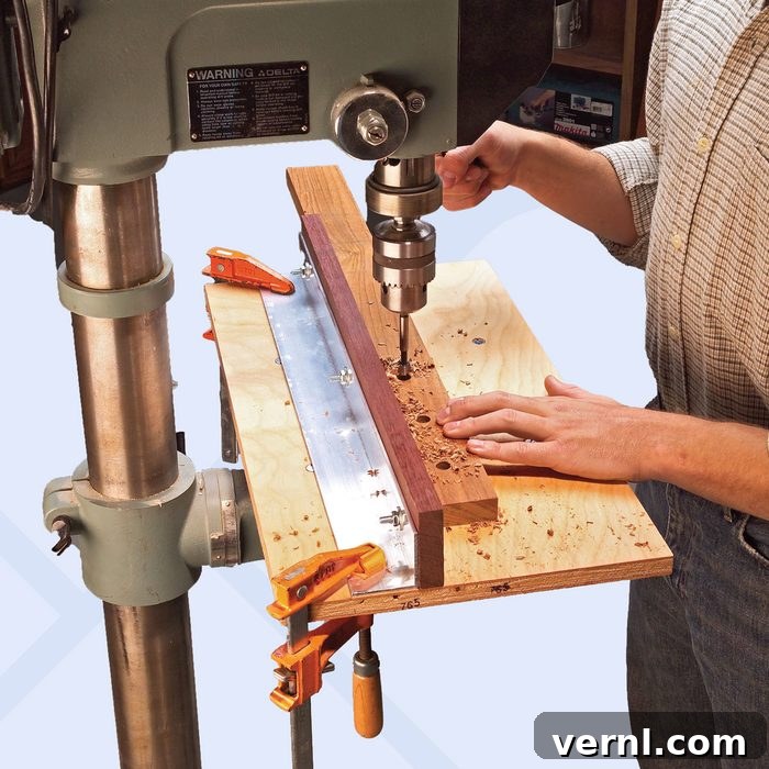 Adjustable fence for drilling rows of precisely placed holes on a drill press