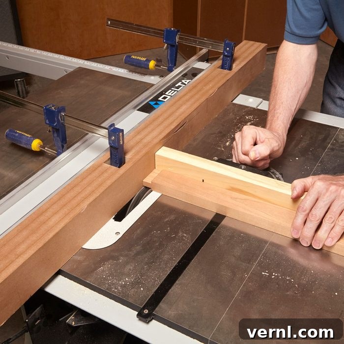 Sacrificial table saw fence protecting the main fence