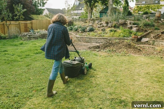 Too Old to Mow? What Experts Say 2 Senior Woman Mowing the Lawn in a Rustic Garden Setting