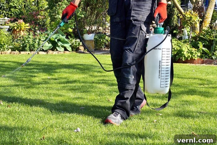 Spotting and Stopping Hairy Bittercress 3 Applying pre-emergent herbicide on a lawn