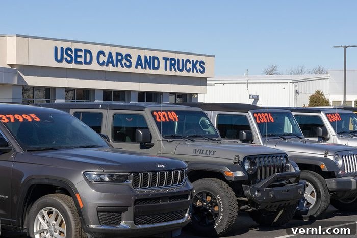 Tariffs on Wheels: The Real Cost of Buying a Car Now 2 Used car display at a dealership, showing a range of pre-owned vehicles ready for sale under current market conditions.