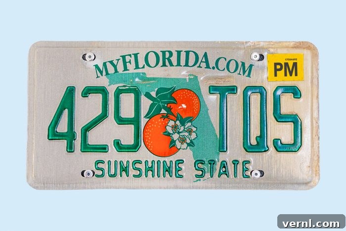 The Truth Behind "PM" License Plate Stickers 2 car licence plate from Sunshine State Florida in United States of America with a yellow PM sticker