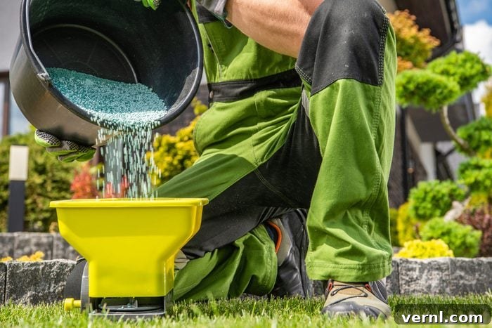 Unlock a Greener Spring: The Power of Fall Lawn Maintenance 2 Gardener Filling His Handheld Spreader with Granular Lawn Fertilizer
