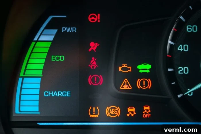 What's That Beep? Your Car's Warning Sounds Decoded 2 Car dashboard warning lights. Engine start moment. System check. Hybrid car.