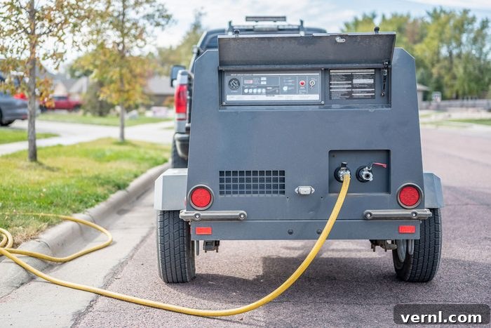 Prepare Your Sprinkler System for Winter 3 Professional using a powerful air compressor to blow out residential irrigation lines for winterization
