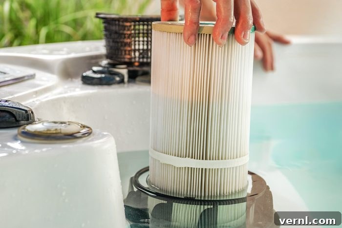 Hot Tub Hibernation: Prepping Your Spa for Winter's Chill 2 close up of man replacing hot tub filter