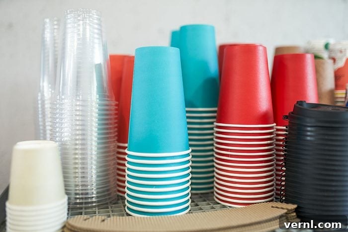9 Easy Household Switches to Unlock Thousands in Savings 3 Colorful Coffee Cups and Lids Displayed on a Table in a Cafe