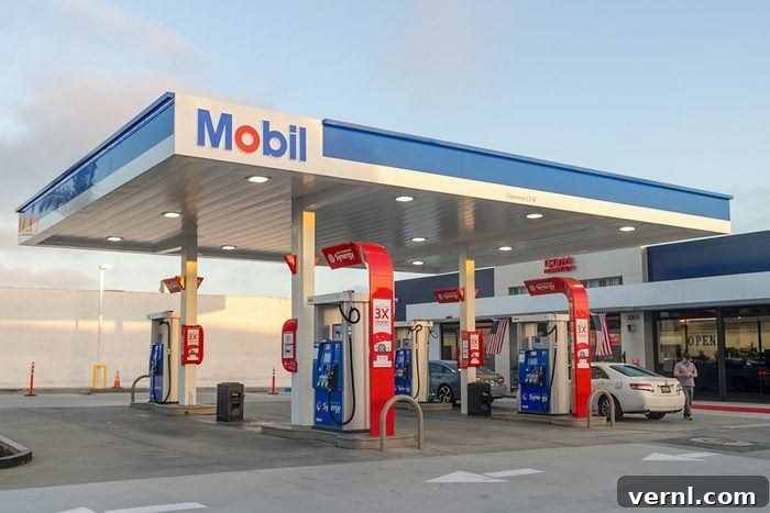 The State-by-State Mystery of Gas Prices 2 A clean and modern Mobil gas station captured during golden hour in Newport Beach, California.