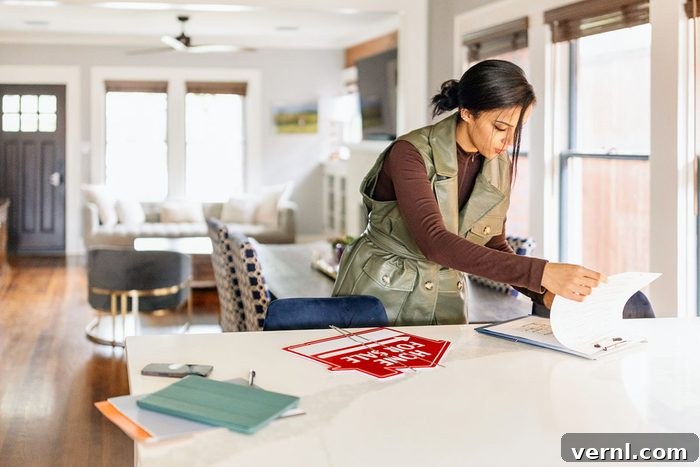 Real Estate Agent Checking A Real Estate List Before Clients Coming