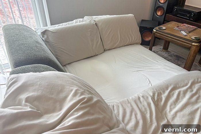 Povison Aurora Power Sleeper Sofa extended into a bed