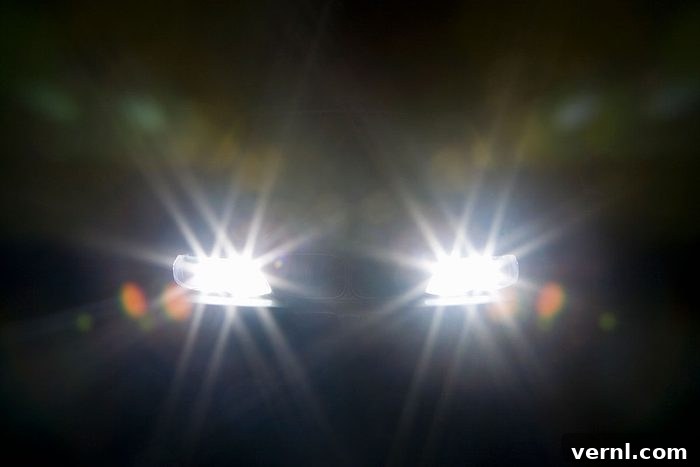 Are Modern LED Headlights Making Night Driving Unsafe? 3 A car headlights illuminated at night