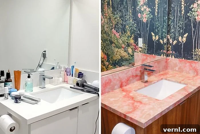 bathroom sink and cabinet upgrade before and after image
