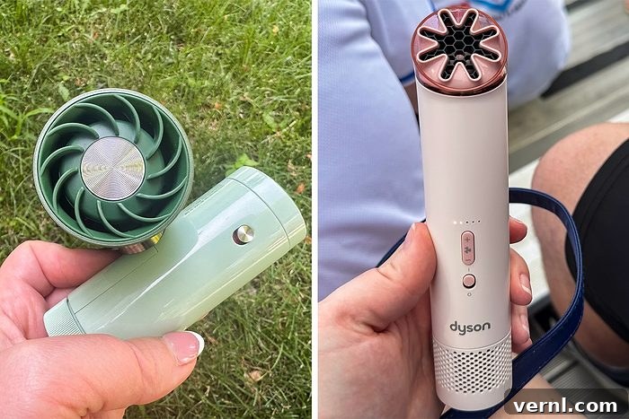 How a Personal Cooling System Kept Me Cool on Summer Hikes 4 Split screen of Shark ChillPill and Dyson