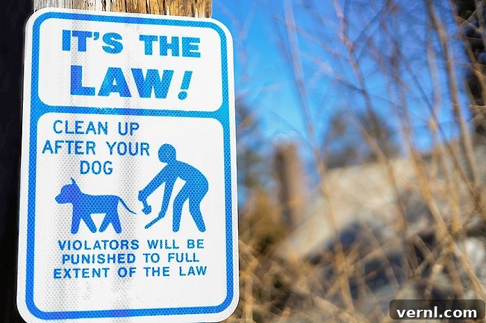 Pet Waste Laws and Etiquette Every Neighbor Should Know 2 Street sign reminding dog owners or dog walkers that the law requires cleaning up dog poop or waste