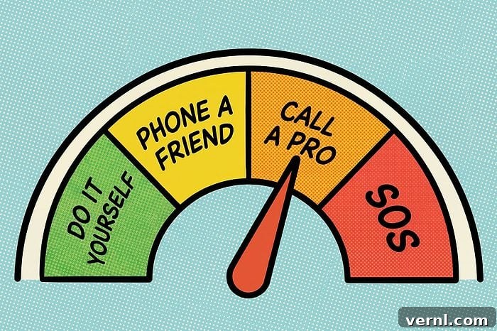 Panic Meter with four levels: Do It Yourself, Phone a Friend, Call a Pro, SOS. The indicator is pointing to 'Call a Pro'
