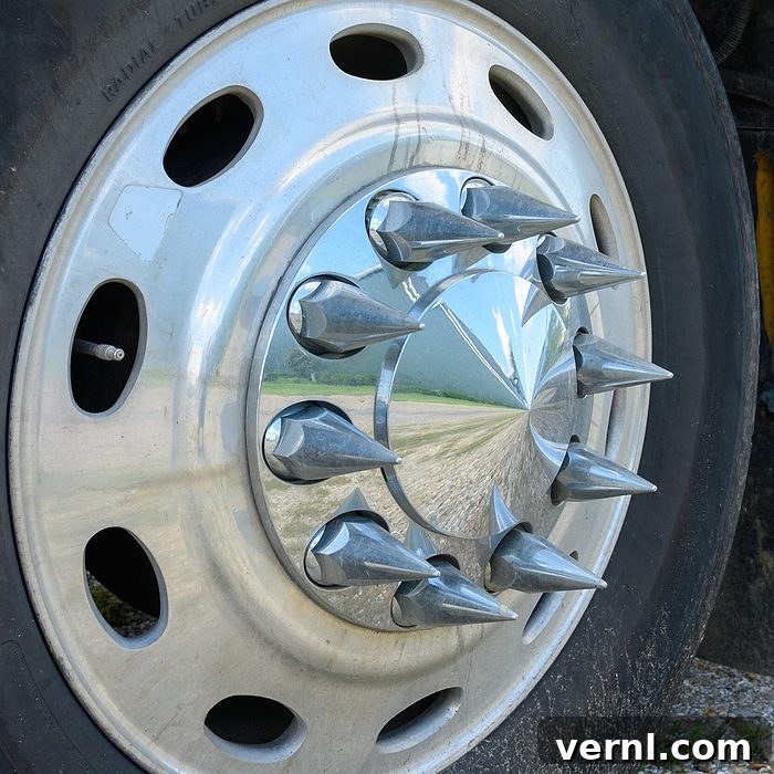 Why Do Semi-Trucks Have Long Spikes on Their Wheels? 2 Spiked Lug Nuts on Chrome Wheel