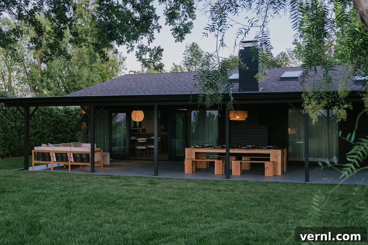 A black ranch style bungalow in California