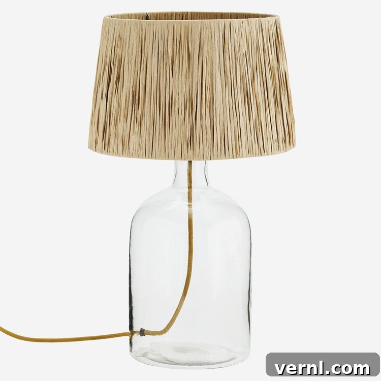 10 Elegant Glass Table Lamps to Brighten Your Home 9 Large glass lamp with natural raffia shade