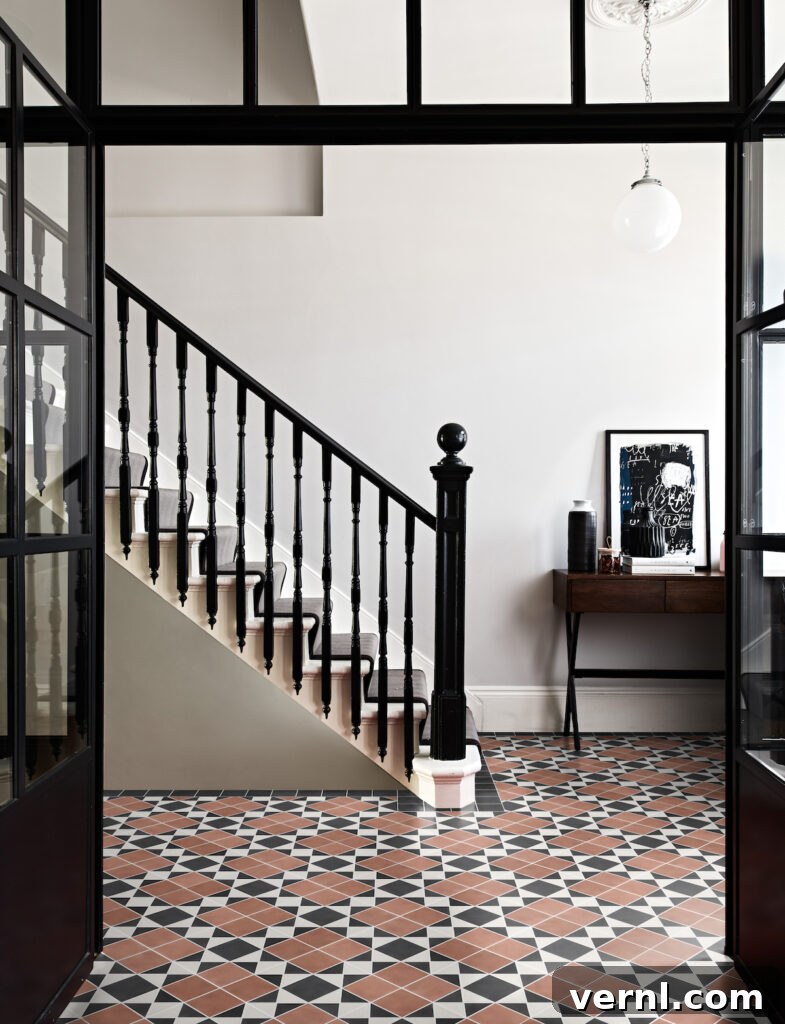 Hallway, Staircase and Landing Design Ideas for an Elegant Home 12 A chequerboard tiled hallway.