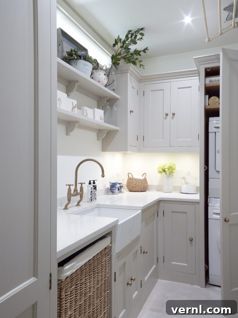 Why Homeowners Move Laundry Rooms Upstairs — And You Should Too 6 A cream painted Shaker style utility room.