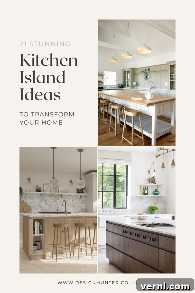 A collage of beautiful kitchen island ideas.