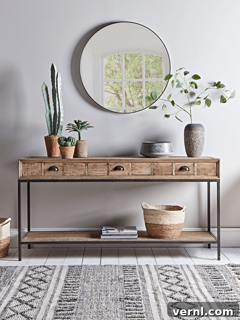 Why Odd Numbers Improve Design: Styling in 3s and 5s 2 A trio of terracotta plant pots containing cacti arranged on a reclaimed wood console table.