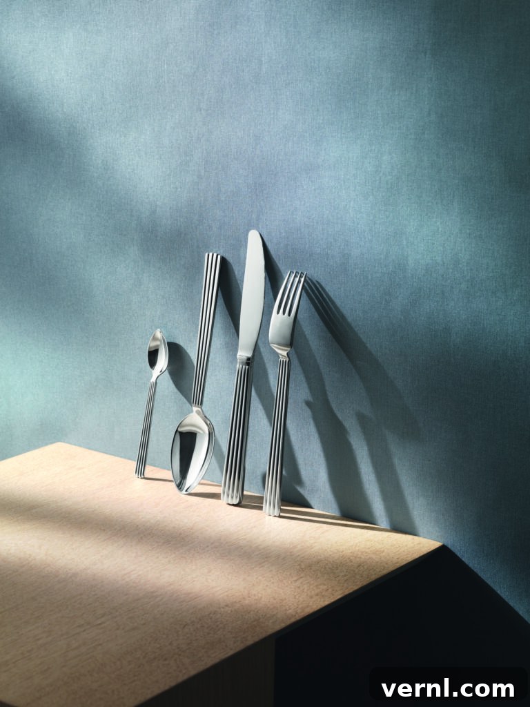 A modern cutlery set arranged elegantly, exemplifying a stylish cutlery sets aesthetic.