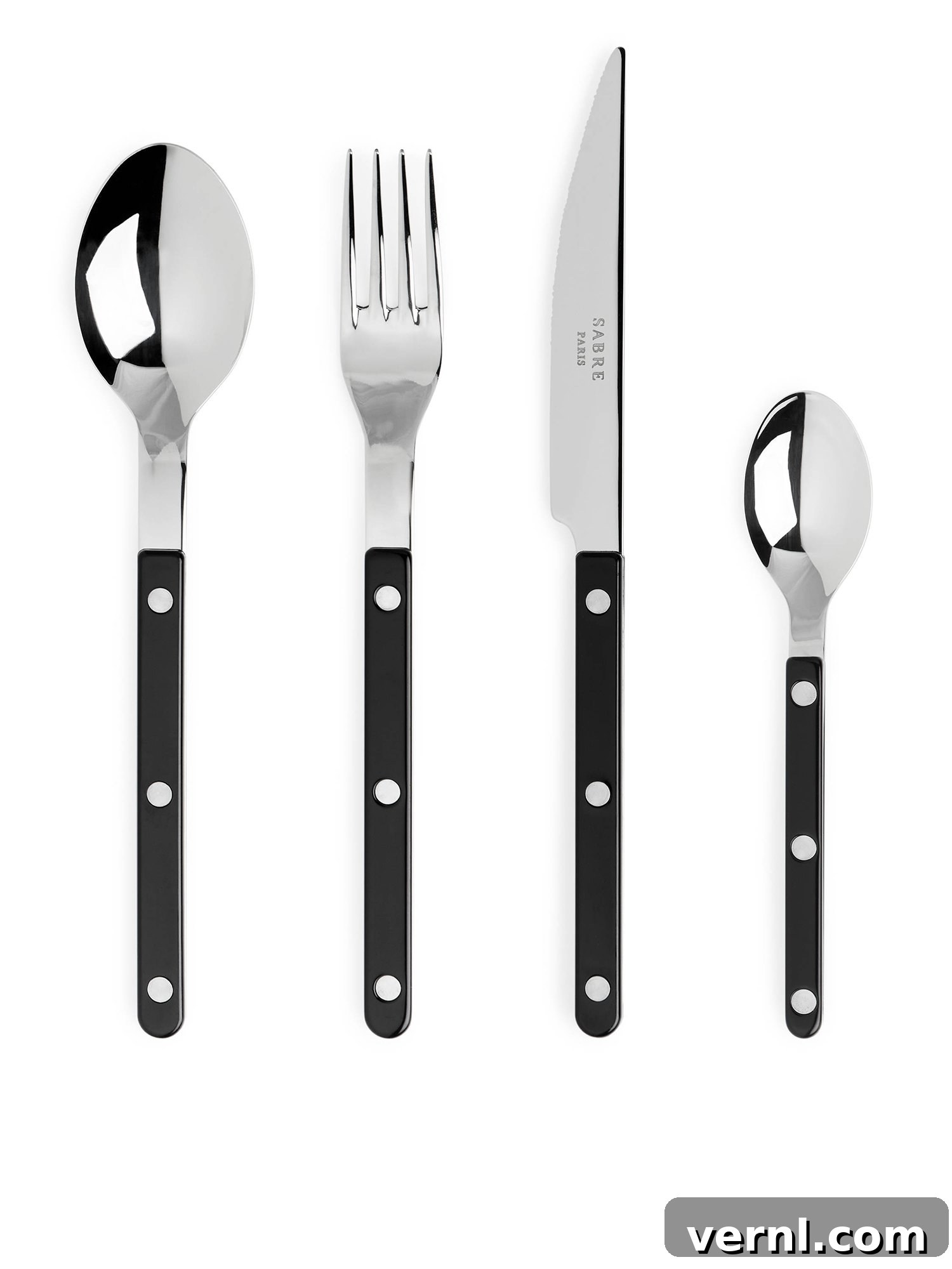 Bistro style stainless steel cutlery set with black handle